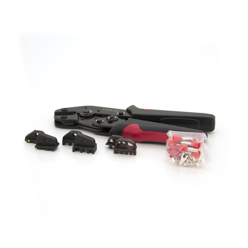 Інструмент обжимний SN-2549 для обжимки клем + насадки 06 -0.5-6mm2, 02С -0.5-2.5mm2, 16WF -6-16mm2, Black-red