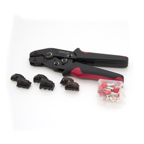 Інструмент обжимний SN-2549 для обжимки клем + насадки 06 -0.5-6mm2, 02С -0.5-2.5mm2, 16WF -6-16mm2, Black-red