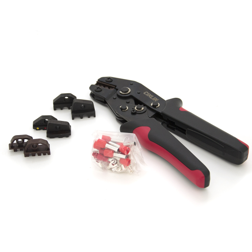 Інструмент обжимний SN-2549 для обжимки клем + насадки 06 -0.5-6mm2, 02С -0.5-2.5mm2, 16WF -6-16mm2, Black-red