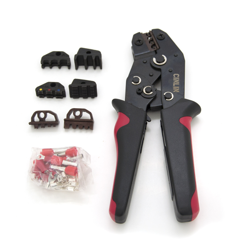 Інструмент обжимний SN-2549 для обжимки клем + насадки 06 -0.5-6mm2, 02С -0.5-2.5mm2, 16WF -6-16mm2, Black-red