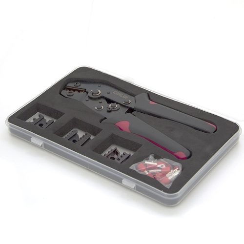 Інструмент обжимний SN-2549 для обжимки клем + насадки 06 -0.5-6mm2, 02С -0.5-2.5mm2, 06WF -0.25-6mm2, Black-red