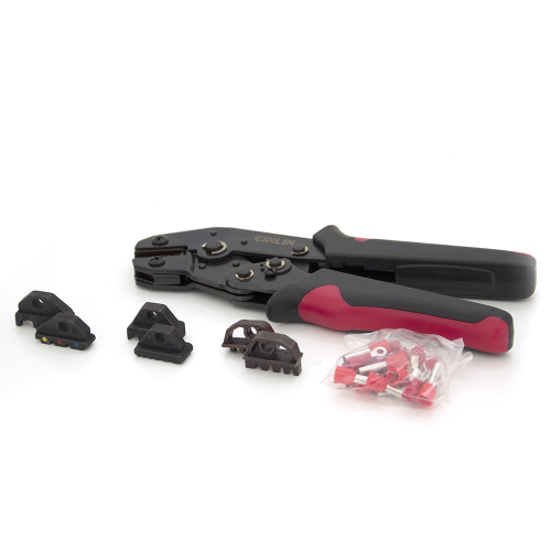 Інструмент обжимний SN-2549 для обжимки клем + насадки 06 -0.5-6mm2, 02С -0.5-2.5mm2, 06WF -0.25-6mm2, Black-red