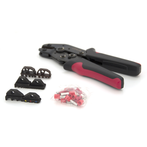 Інструмент обжимний SN-2549 для обжимки клем + насадки 06 -0.5-6mm2, 02С -0.5-2.5mm2, 06WF -0.25-6mm2, Black-red