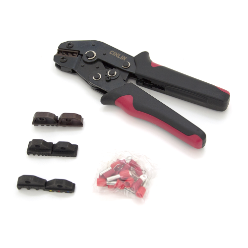 Інструмент обжимний SN-2549 для обжимки клем + насадки 06 -0.5-6mm2, 02С -0.5-2.5mm2, 06WF -0.25-6mm2, Black-red