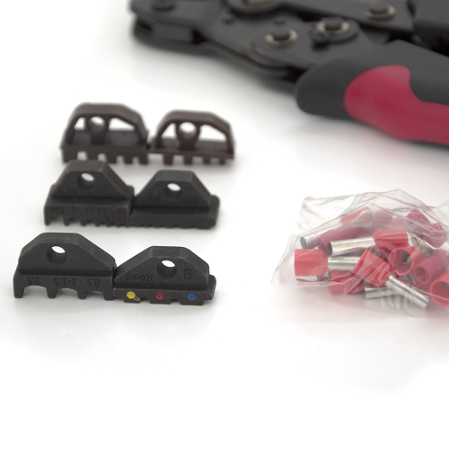 Інструмент обжимний SN-2549 для обжимки клем + насадки 06 -0.5-6mm2, 02С -0.5-2.5mm2, 06WF -0.25-6mm2, Black-red