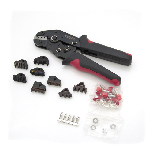 Інструмент обжимний SN-2549 для обжимки клем + насадки 06 -0.5-6mm2, 02С -0.5-2.5mm2, 06WF -0.25-16mm2, 48B -0.5-2.5mm2, Black-red