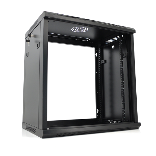 Шафа Merlion 12U, 600*450*634 (Ш*Г*В)мм загартоване скло, чорна, сталь 1,2мм з замком