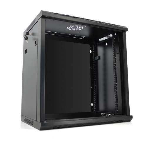 Шафа Merlion 12U, 600*450*634 (Ш*Г*В)мм загартоване скло, чорна, сталь 1,2мм з замком