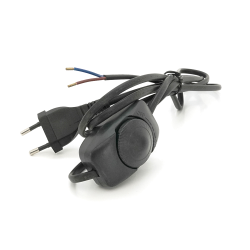 Кабель живлення Schuko з перемикачем, довжина 1.8м, перетин 0.5-0.75mm, із заземленням, під паяння, Black, OEM