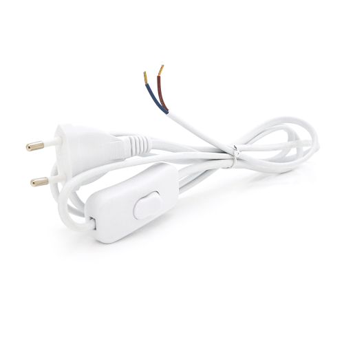 Кабель живлення Schuko з перемикачем, довжина 1.8м, перетин 0.5-0.75mm, під паяння, White, OEM