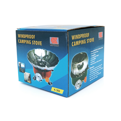 Туристичний газовий пальник K-203 з п&apos;єзопідпалом та захистом від вітру під газові балони бутан, Box