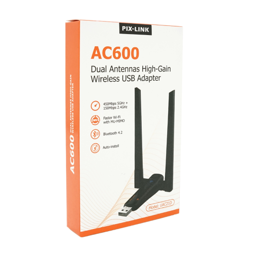 Бездротовий мережний адаптер Wi-Fi-USB Merlion LV-UAC21, RTL8811CU, з 2-ма антенами 10см, 802.11 a / b / g / n, 600MB, 2.4 GHz, Blister Q50