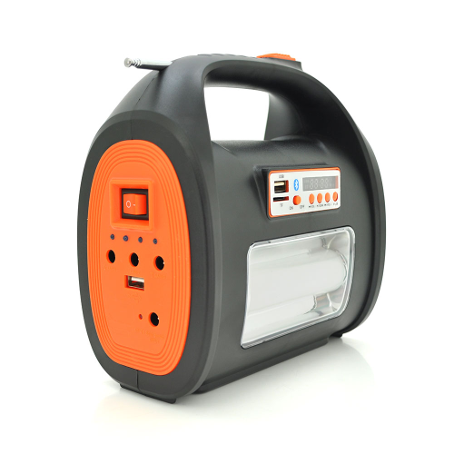 Переносний ліхтар RT909BT+Solar, 1+1 режим, Радіо+ Bluetooth колонка, вбудований аккум, 3 лампочки 3W, USB вихід, Black / Orange