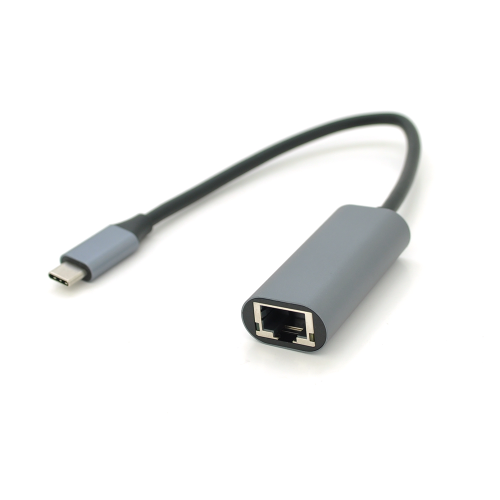 Конвертер Type-C (тато) / RJ-45(мама), 18cm, круглий, chip:RTL8153, 1000Mbps, Gray