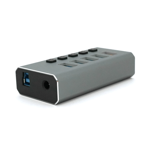 Хаб USB 3.0, 4 порти USB 3.0 + 1 порт QC3.0, з перемикачами на кожен порт, DC5V3A, Black, BOX