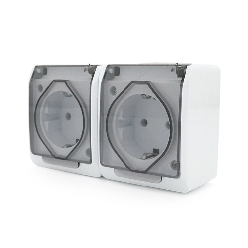 Розетка подвійна без заземлення зовнішнього монтажу з кришкою YT164, біла, IP44, Q5