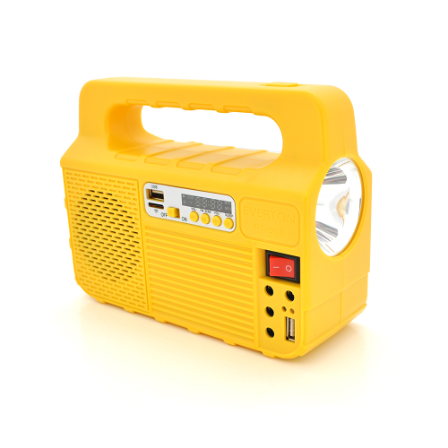 Переносний ліхтар RT908BT+Solar, 1+1 режим, Радіо+ Bluetooth колонка, вбудований акум, 3 лампочки 3W, USB вихід, Black / Orange
