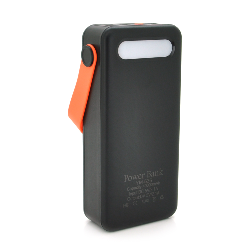 Power bank YM-636 40000mAh Solar, flashlight, Input:5V / 2.1A(Micro-USB, Type-C, Lightning), Output:5V / 2.1A(4xUSB), plastic, Black, BOX