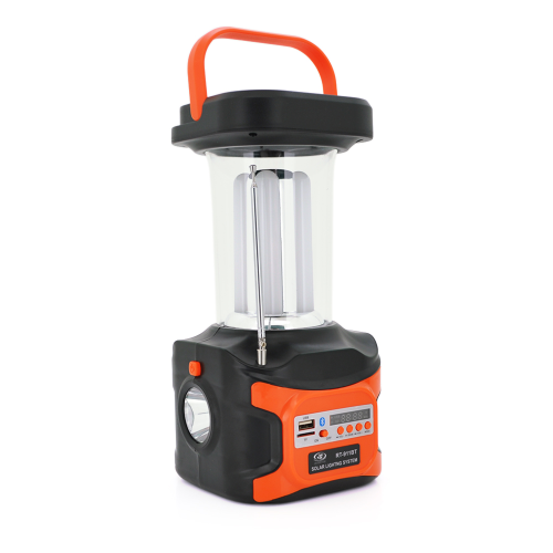 Переносний ліхтар RT911BT+Solar, 1+1 режим, Радіо+ Bluetooth колонка, вбудований акум, 3 лампочки 3W, USB вихід, Black / Orange