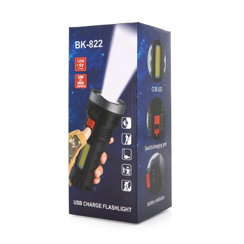 Ліхтарик ручний BK-822, 5W. OSL LED+COB, пластик, вбудований акум, 150х63х47 . IP40, USB кабель