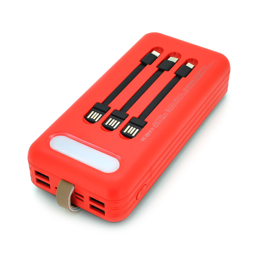 Power bank KKD-6W 60000 mAh Solar, flashlight, Input: 5V / 2.1A(MicroUSB, TypeC, Lightning), Output: 5V / 2.1A(4xUSB), plastic, Red, BOX