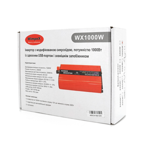 Інвертор напруги Wm-1000(600Вт), 12 / 220 з апроксимованою синусоїдою, 1 універсальна розетка, клем