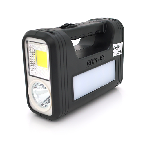 Переносний ліхтар FL-3272+ Solar, 1+1 режим, вбудований акум 4500 мАг, 3 лампочки 3W, USB вихід, Black, Box