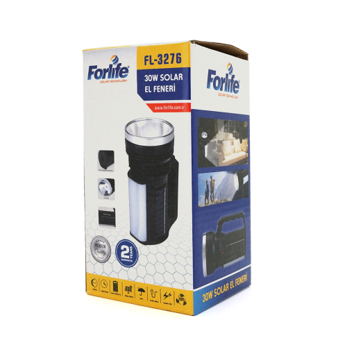 Ліхтар пошуковий ForLife FL-3276, 1LED+COB T6, 10W, 1+1 режим, 750mah, Black, IP40, кабель 220В+Solar, 170х80х100мм, BOX