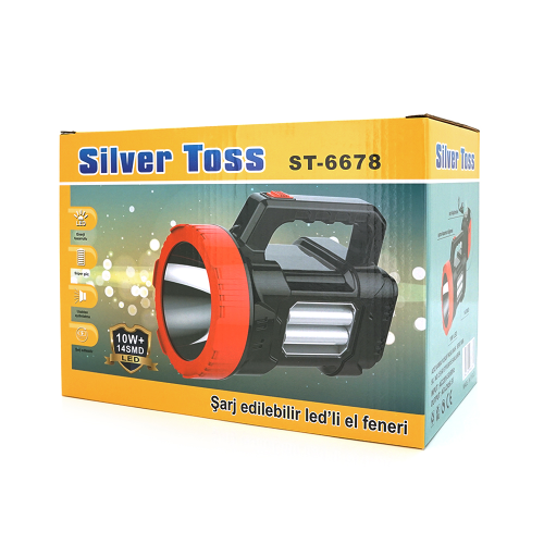 Ліхтар пошуковий Silver Toss ST-6678, 1LED+14SMD T6, 10W, 1+1 режим, 6000mah, Black / Red, IP40, кабель 220В, 220х140х170мм, BOX