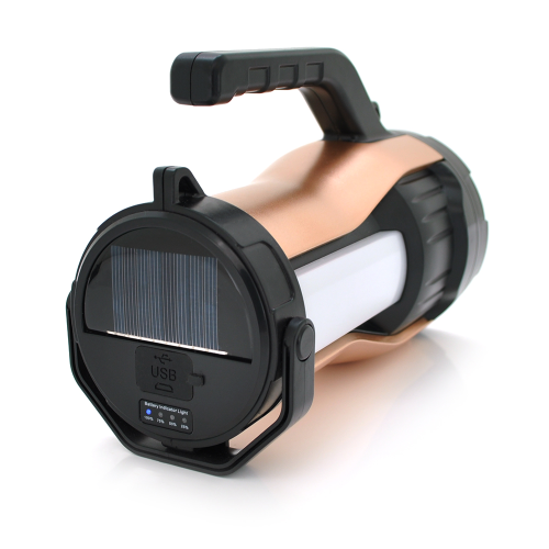 Ліхтар пошуковий Haoerliang HEL-T96, 1LED+COB T6, 10W, 3+2+2 режими, 20000mah, Black / Gold, IP40, USB кабель+Solar, 200х95х140мм, BOX