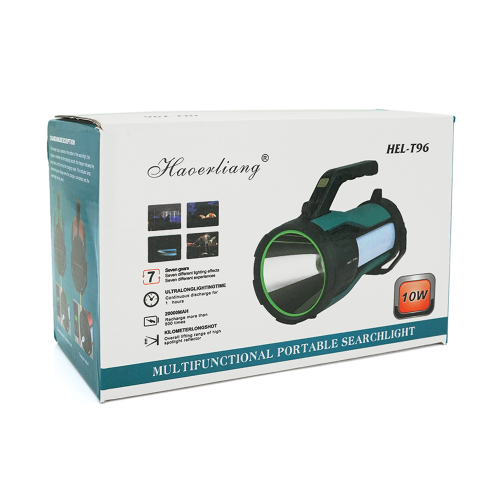 Ліхтар пошуковий Haoerliang HEL-T96, 1LED+COB T6, 10W, 3+2+2 режими, 20000mah, Black / Gold, IP40, USB кабель+Solar, 200х95х140мм, BOX