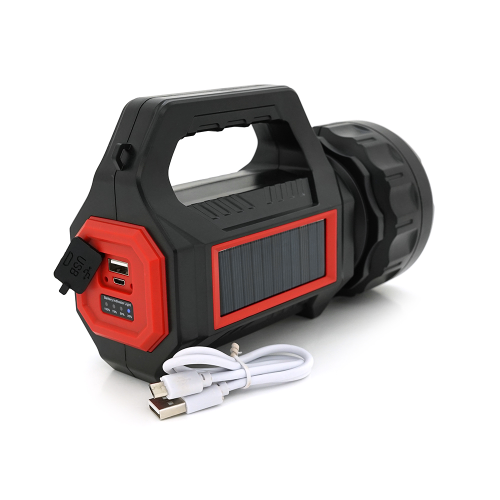 Ліхтар пошуковий Pahther PT-8895, 1LED+COB T6, 10W, 3+2+2 режими, 3600mah, Black, IP40, USB кабель+Solar, 200х95х130мм, BOX