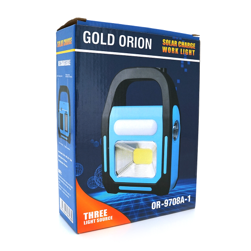 Переносний ліхтар ORION OR-9707B+Solar, COB+SMD LED, 3 режими роботи, заряд від 5V, USB вихід, батарея 2*18650, Box