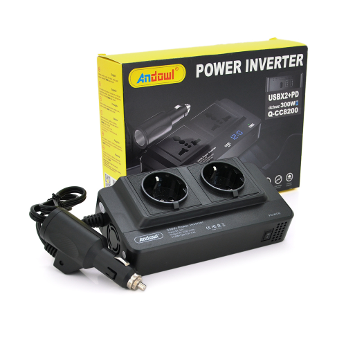 Інвертор напруги Q-CC8200 300W, 12 / 220V, approximated, 2 універсальні розетки+2USB+Type C, Box