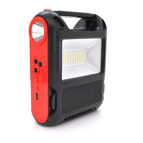 Ліхтар переносний JY-108+Solar+FM+TF, 50 SMD LED+1 COB, 2 лампи дод. освітлення, 2 режими, заряд від 5V, батарея 3*18650, Box