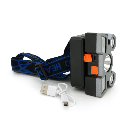 Налобний ліхтарик Voltronic MJ 2022,3 led 3W, 2 Led Cob, 4 режими, корпус-пластик, водостійкий, ip44, живлення АКБ вбудований ААА, USB micro кабель, 6500K, BOX