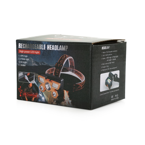 Налобний ліхтарик Voltronic MJ 2022,3 led 3W, 2 Led Cob, 4 режими, корпус-пластик, водостійкий, ip44, живлення АКБ вбудований ААА, USB micro кабель, 6500K, BOX