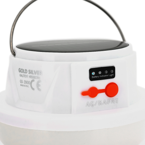 Кемпінгова лампа GOLD SILVER GS-3900+пульт, 5 режимів, корпус-пластик, ударостійкий, ip44, вбудований акум 2500mAh, СЗУ+Solar, White, BOX