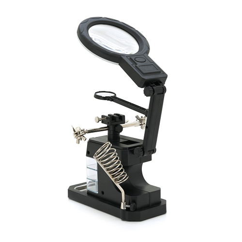 Паяльний тримач &amp;quot;третя рука&amp;quot; TE-803. Лінзи &amp;Oslash;85 / 32 / 21мм. Підвищення 2.5X / 16X. 16 SMD LEDs. 3 типи затискачів. 218x120x188 мм. Вага: 0.470 кг.