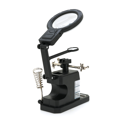 Паяльний тримач &amp;quot;третя рука&amp;quot; TE-803. Лінзи &amp;Oslash;85 / 32 / 21мм. Підвищення 2.5X / 16X. 16 SMD LEDs. 3 типи затискачів. 218x120x188 мм. Вага: 0.470 кг.