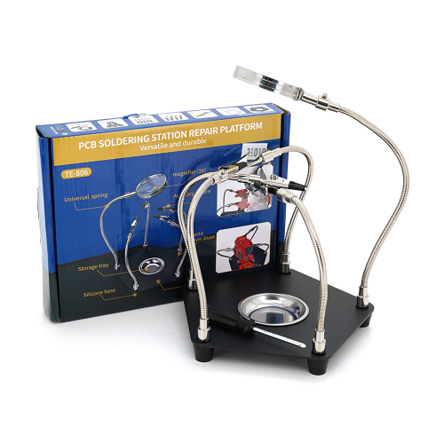 Тримач для паяння та ремонту &amp;quot;третя рука&amp;quot; TE-806. Лінза &amp;Oslash;60 мм. Збільшення 3X. Розміри 260x183x180 мм.