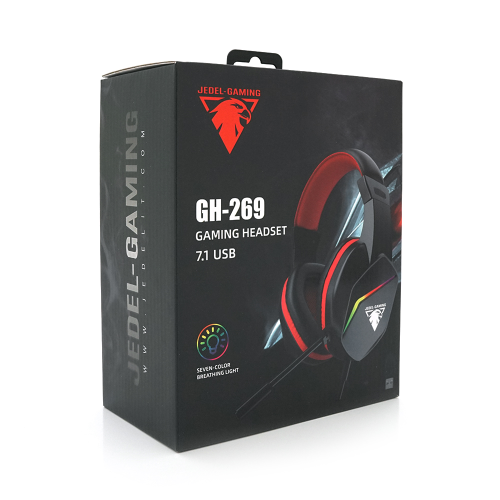Навушники провідні з підсвічуванням Jedel GH-269, з мікрофоном і регулюванням гучності, Black / Red, Box