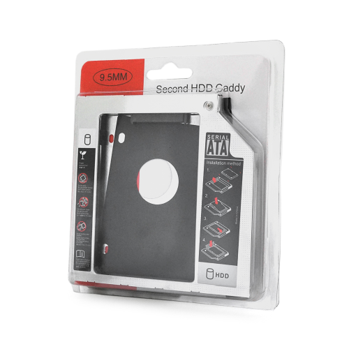 Адаптер підключення HDD 2.5&apos;&apos; 9.5 mm у відсік привода ноутбука SATA / mSATA (HDC-25), корпус aluminum, Blister, Q100
