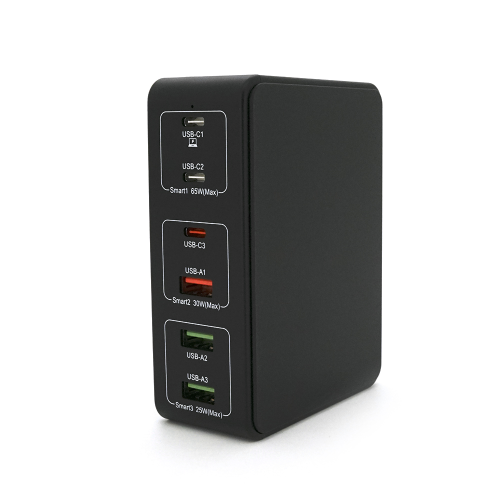 Зарядна станція V-818H потужністю 120W, Output: 3USB+3Type-C, DC: 5V / 3, 9V / 3A, 12V / 3A, 20V / 3.25A, Black