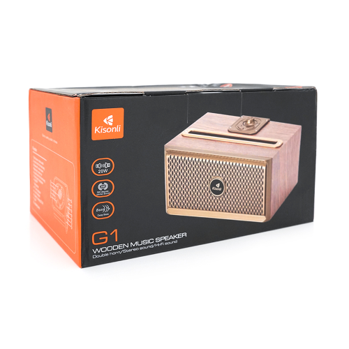 Колонка Kisonli G1 Bluetooth 5.0, 2х10W, 1500mAh, USB / TF / BT / FM / AUX, DC: 5V, Dark wood (Brown), BOX, Q24
