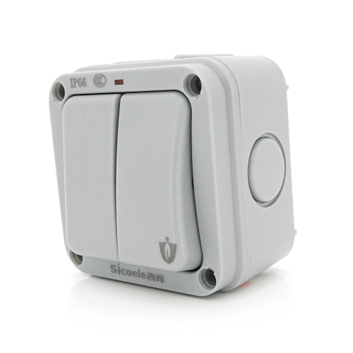 Вимикач подвійний зовнішнього монтажу SL-2, водонепроникний, IP66, AC: 110-250V, 10A, White