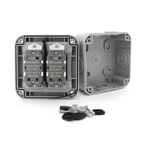 Вимикач подвійний зовнішнього монтажу SL-2, водонепроникний, IP66, AC: 110-250V, 10A, White