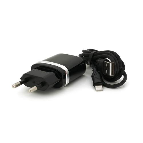 Набір СЗУ 110-240V HOCO C12 + кабель Lighting, 1xUSB, 2.4A, кабель 1м, Black, Blister