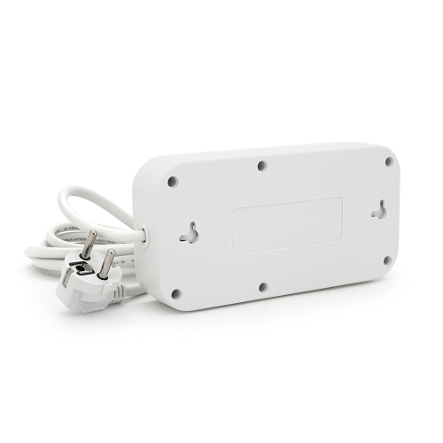 Фільтр мережі F09U, 3 розетки EU + 4 USB + 1PD, кнопка включення з індикатором, 2 м, 3х0,75мм, 2500W, White, Box