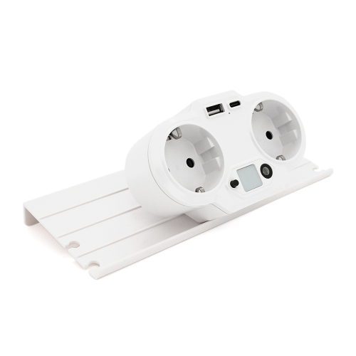 Розетка двійник із заземленням HHT609W, USB+Type-C, 4А, зашита від перевантаження, підставка під телефон, White